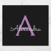Paars zwart Script Girly Monogram Naam Bier Etiket (Enkel label)