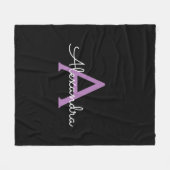 Paars zwart Script Girly Monogram Naam Fleece Deken (Voorkant (Horizontaal))