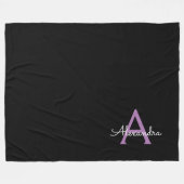 Paars zwart Script Girly Monogram Naam Fleece Deken (Voorkant (Horizontaal))