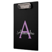Paars zwart Script Girly Monogram Naam Klembord (Links)