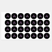 Paars zwart Script Girly Monogram Naam Labels (Vel)