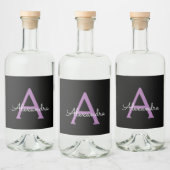 Paars zwart Script Girly Monogram Naam Likeurfles Etiket (Flessen)