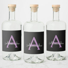 Paars zwart Script Girly Monogram Naam Likeurfles Etiket