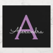 Paars zwart Script Girly Monogram Naam Likeurfles Etiket (Enkel label)