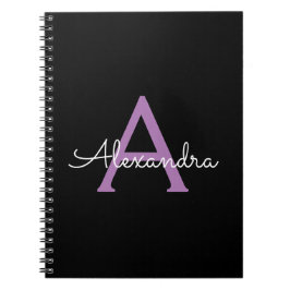 Paars zwart Script Girly Monogram Naam Notitieboek
