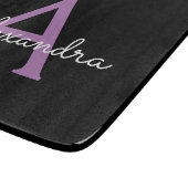 Paars zwart Script Girly Monogram Naam Snijplank (Hoek)