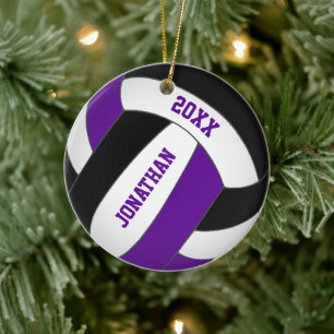 paars zwart sportteam vertolkt volleybal jongens keramisch ornament