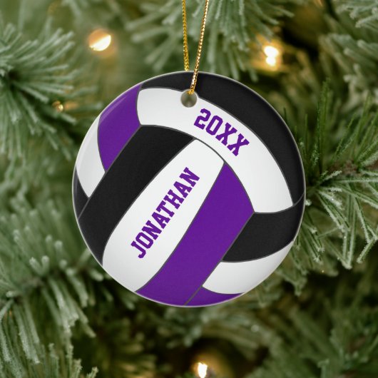 paars zwart sportteam vertolkt volleybal jongens keramisch ornament (Boom)
