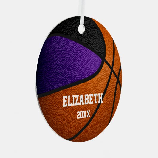 paars zwart team kleuren jongens basketbal metalen ornament (Voorkant Rechts)