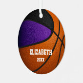 paars zwart team kleuren jongens basketbal metalen ornament (Voorkant links)