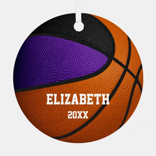 paars zwart team kleuren jongens basketbal metalen ornament (Achterkant)