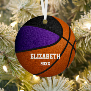 paars zwart team kleuren jongens basketbal metalen ornament