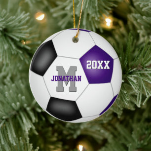 paars zwart team kleuren jongens voetbal keramisch ornament