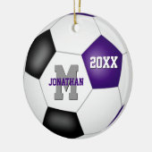 paars zwart team kleuren jongens voetbal keramisch ornament (Links)
