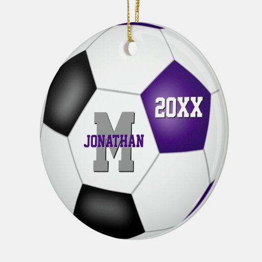 paars zwart team kleuren jongens voetbal keramisch ornament (Links)