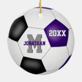 paars zwart team kleuren jongens voetbal keramisch ornament (Achterkant)