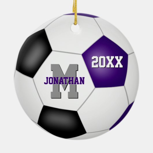 paars zwart team kleuren jongens voetbal keramisch ornament (Achterkant)