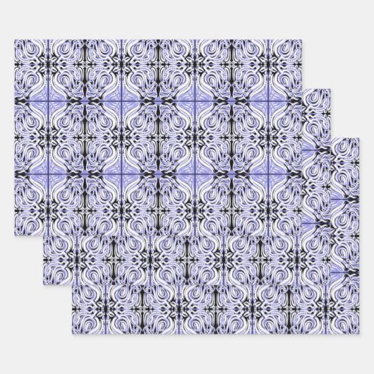 Paars zwart-wit, Abstract, herhaal patroon Inpakpapier Vel (Set)