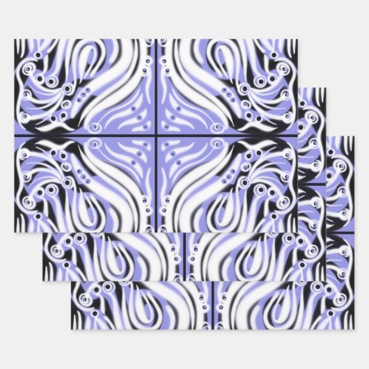 Paars zwart wit, Abstract patroon Inpakpapier Vel (Set)