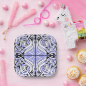 Paars zwart wit  Abstract patroon Papieren Bordje (Feest)