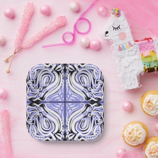 Paars zwart wit  Abstract patroon Papieren Bordje (Feest)