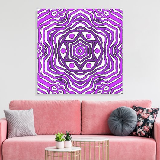 Paars zwart-wit cirkelvormig ontwerp canvas afdruk (Insitu (Woonkamer))