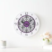 Paars zwart-wit Damask Elegant 10,75-inch klok (Huis)