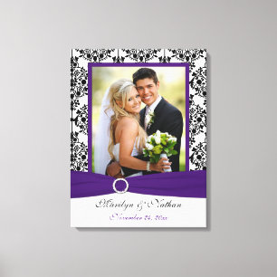 Paars, zwart, wit, Damask Wedding Canvas Afdruk