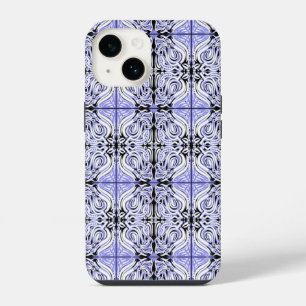 Paars Zwart Wit Gebogen Abstract Herhalend Patroon iPhone 14 Hoesje