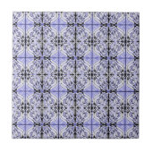 Paars Zwart Wit Gebogen Abstract Herhalend Patroon Tegeltje (Voorkant)