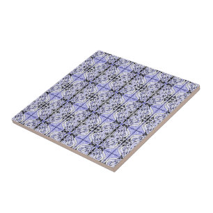 Paars Zwart Wit Gebogen Abstract Herhalend Patroon Tegeltje