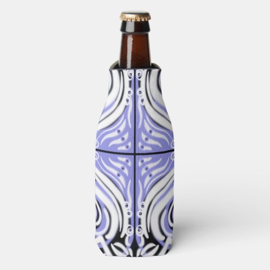 Paars Zwart Wit Gebogen Abstract Patroon Flesjeskoeler (Fles Voorkant)