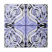 Paars Zwart Wit Gebogen Abstract Patroon Tegeltje (Voorkant)