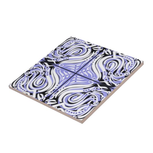 Paars Zwart Wit Gebogen Abstract Patroon Tegeltje (Zijkant)