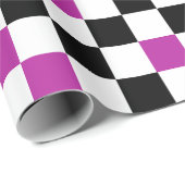 Paars Zwart Wit Geruit Patroon Ontwerp Cadeaupapier (Rol Hoek)
