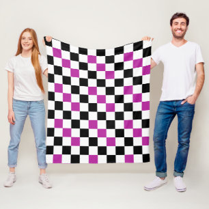 Paars Zwart Wit Geruit Patroon Ontwerp  Fleece Deken