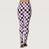 Paars Zwart Wit Geruit Patroon Ontwerp  Leggings (Achterkant)