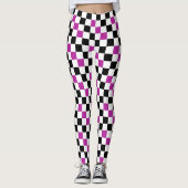Paars Zwart Wit Geruit Patroon Ontwerp  Leggings (Voorkant)
