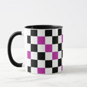 Paars Zwart Wit Geruit Patroon Ontwerp Mok (Links)