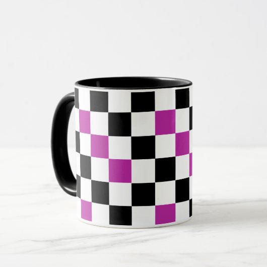 Paars Zwart Wit Geruit Patroon Ontwerp Mok (Voorkant links)