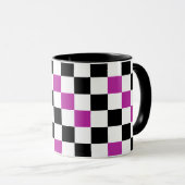Paars Zwart Wit Geruit Patroon Ontwerp Mok (Voorkant rechts)