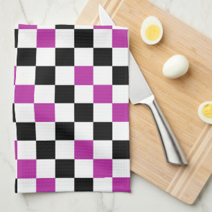 Paars Zwart Wit Geruit Patroon Ontwerp Theedoek