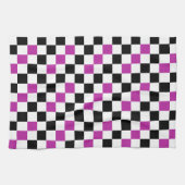 Paars Zwart Wit Geruit Patroon Ontwerp  Theedoek (Horizontaal)