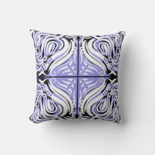Paars Zwart Wit Krullend Abstract Patroon  Kussen