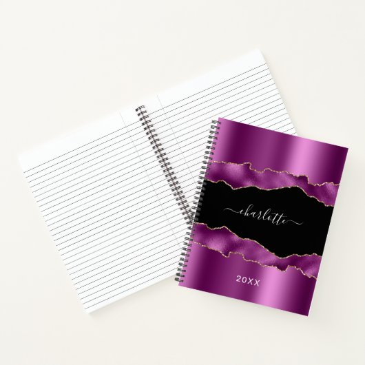 Paars zwart-wit marmer-naamscript notitieboek (Binnen)