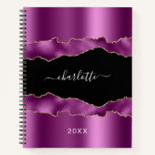 Paars zwart-wit marmer-naamscript notitieboek (Voorkant)