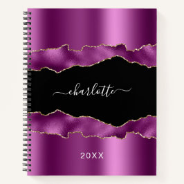 Paars zwart-wit marmer-naamscript notitieboek