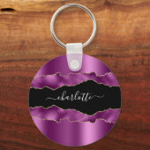 Paars zwart-wit marmer-naamscript sleutelhanger (Voorkant)