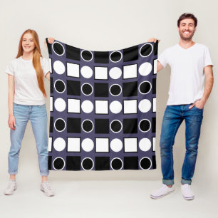 Paars Zwart Wit Vierkant Cirkel Geometrisch Patroo Fleece Deken