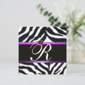 PAARS ZWART WIT ZEBRA BONT MONOGRAM , amethist Kaart (Staand voorkant)
